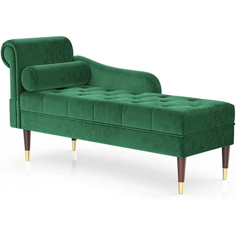 Vesgantti Chaise Longue Velluto Chaise Premium Divano Letto Poltrona Reclinabile Minimalismo Bracciolo Divano Con Cuscino Lombare Cilindrico