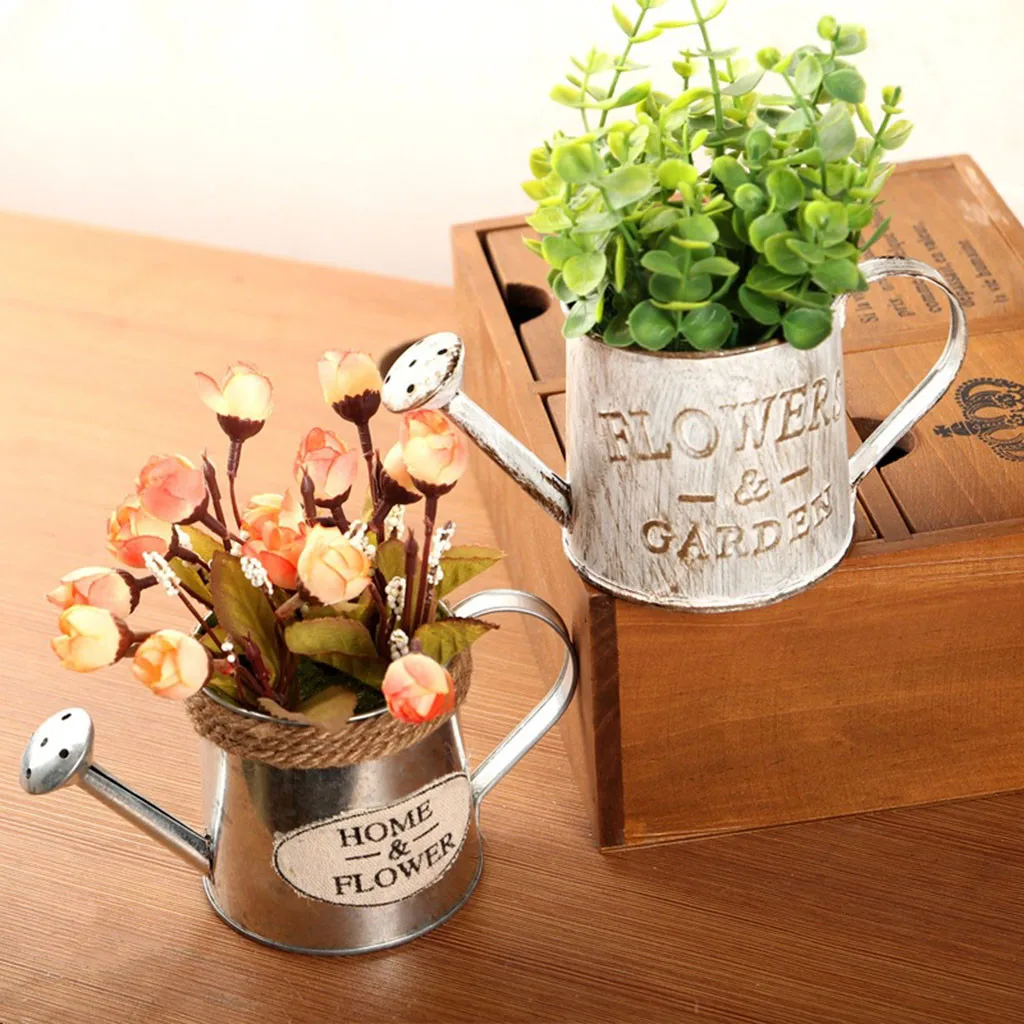 Vasi Di Fiori In Metallo Da Giardino Vintage Home Wedding Fiori Artificiali Secchio Portabottiglie Shabby Chic Country Style Jug Can Craft