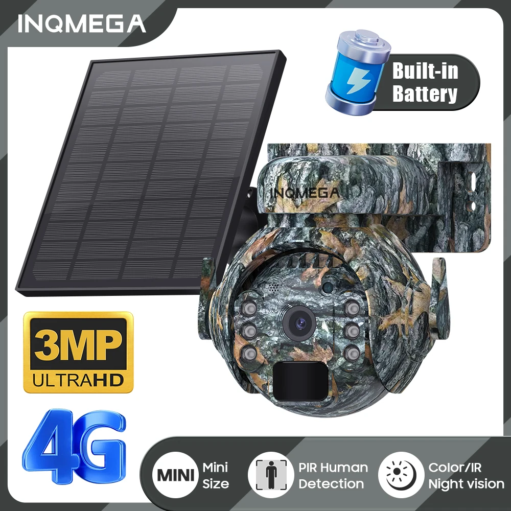 Inqmega 3Mp Wifi Solar Camera Outdoor 4G Sim Camera Human Detecion Batteria Integrata Ptz Cctv Camera Audio Bidirezionale
