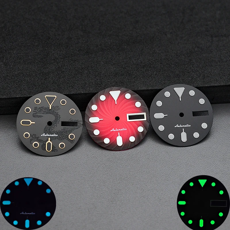 Mod 28.5Mm Dragon Black Quadranti Luminosi Per Seiko Skx007 Skx009 Srpd Turtle 6105 Tonno Nh35 Movimenti Riparazione Orologio Sostituire Le Parti