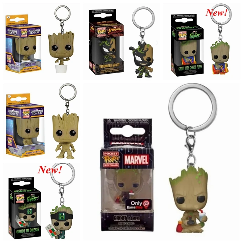 Funko Pocket Portachiavi Guardiani Della Galassia Dancing Groot In Onesie Cheese Puffs Venomized Groot Action Figure Toys Portachiavi
