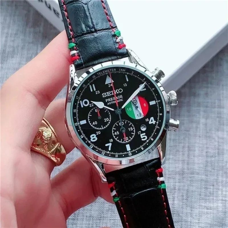Cinturino In Pelle Per Orologio Al Quarzo Casual Da Uomo Seiko Quadrante In Bianco E Nero Con Data Automatica Timer Multifunzione Luminoso A Sei Aghi 