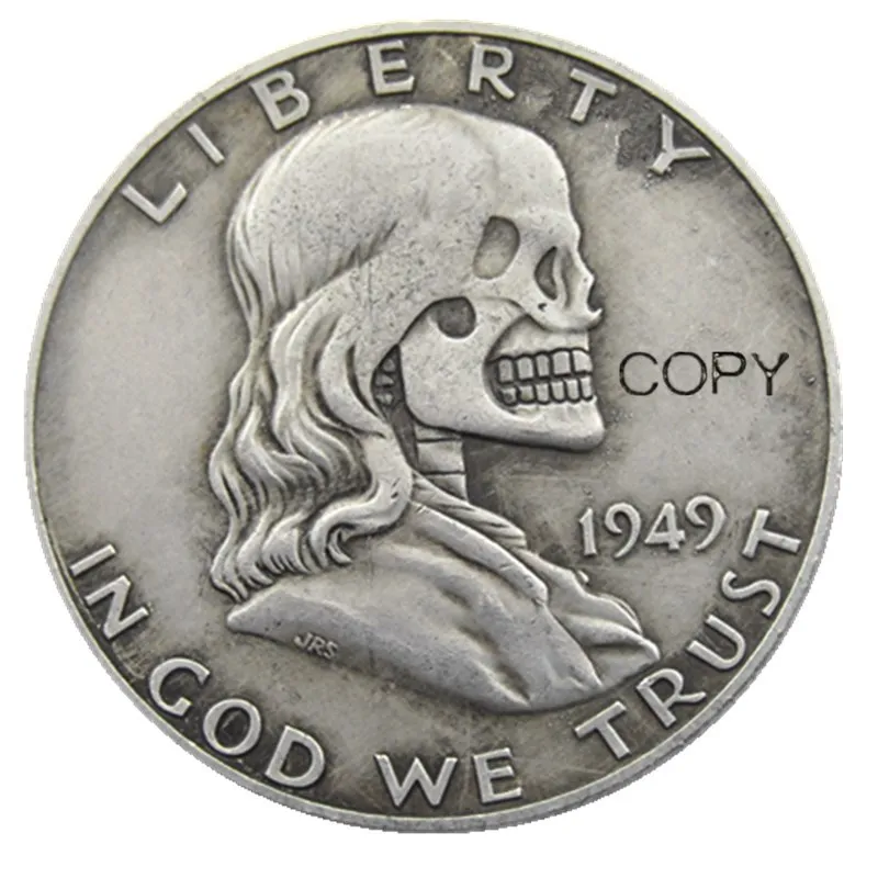 Fk(02) Hobo Creative 1949 Mf Silver Half Dollar Skull Zombie Skeleton Intagliato A Mano Copia Monete