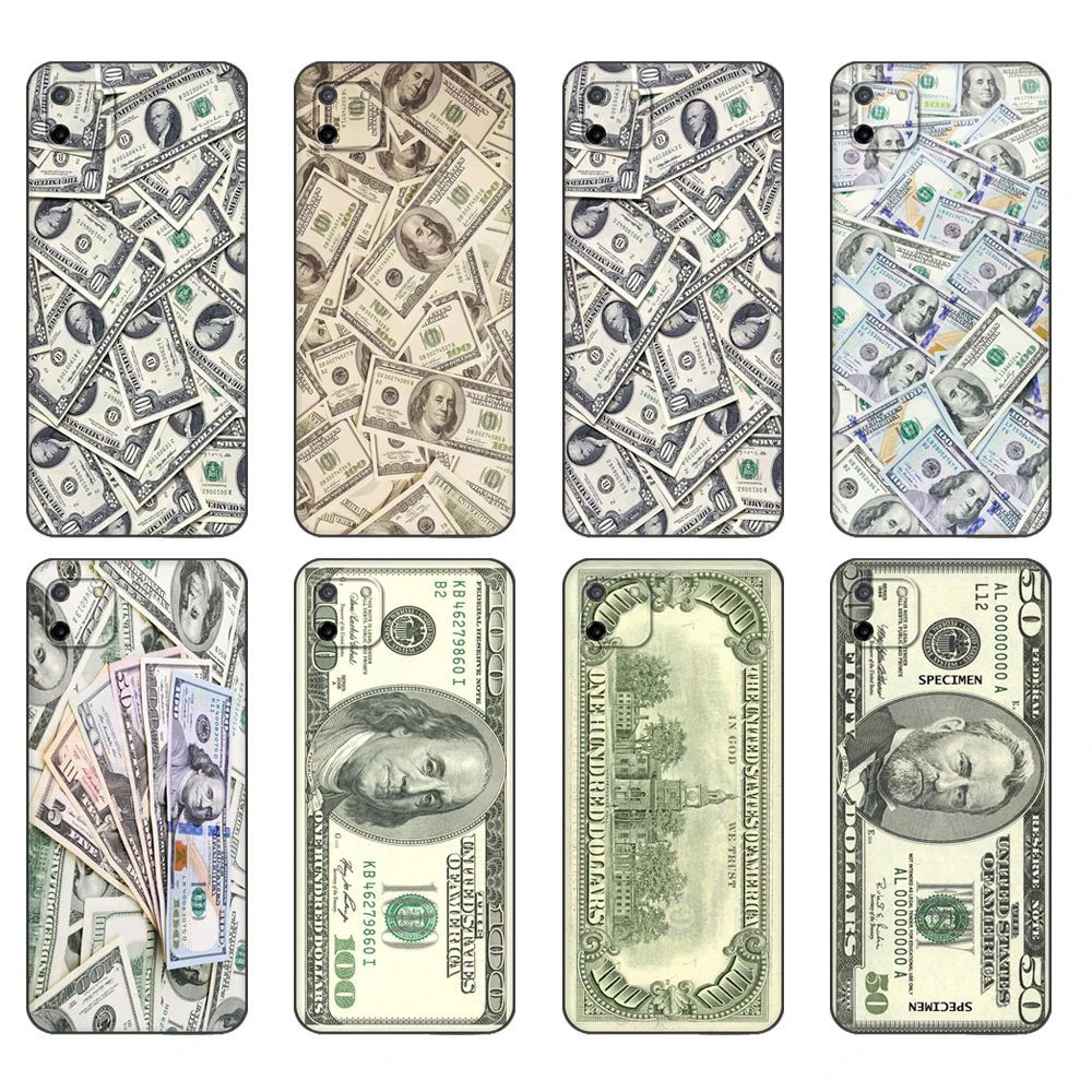 Custodia In Tpu Nero Per Oppo Realme C11 Custodia Per Realme C 11 Realmec11 Back Rmx2185 Custodia Cover Money Dollars Bill Cash Ben Franklin
