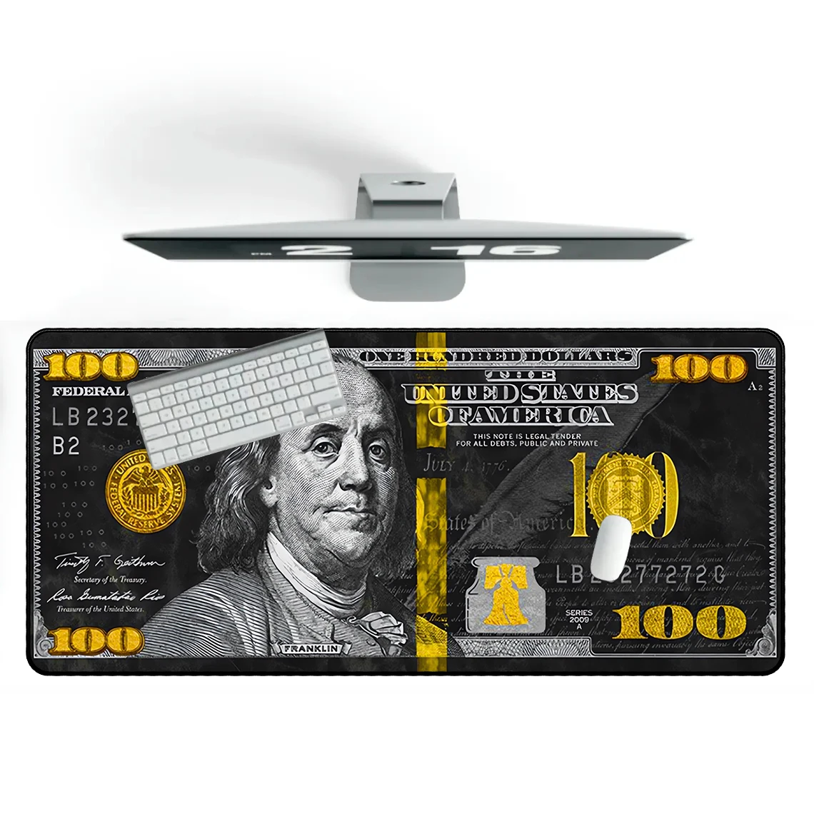 Art Mousepad Black White Gold Ben Franklin 100 Dollar Bill Tastiera Per Computer Gaming Desk Mat Mouse Pad