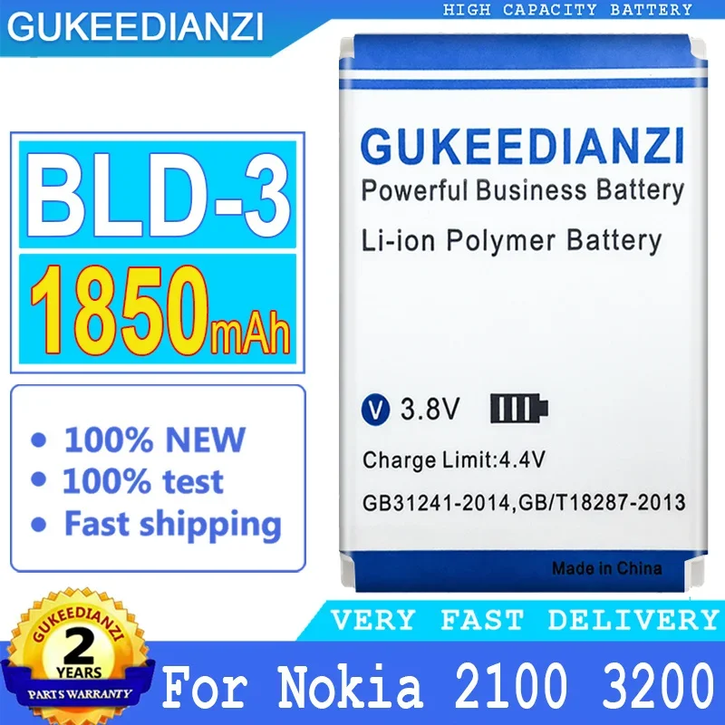 1850Mah Gukeedianzi Batteria Bld-3 Per Nokia 2100 3200 3300 I6260 6220 6610 6610I 7210 7250 7250I Bld 3 Bld3 Nokia2100