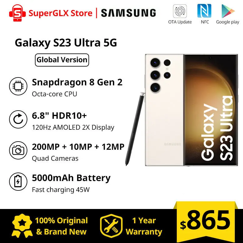 Versione Globale Samsung Galaxy S23 Ultra 256Gb/512Gb Snapdragon 8 Gen 2 120Hz Amoled Display 200Mp Quad Fotocamere Samsung S23 Ultra