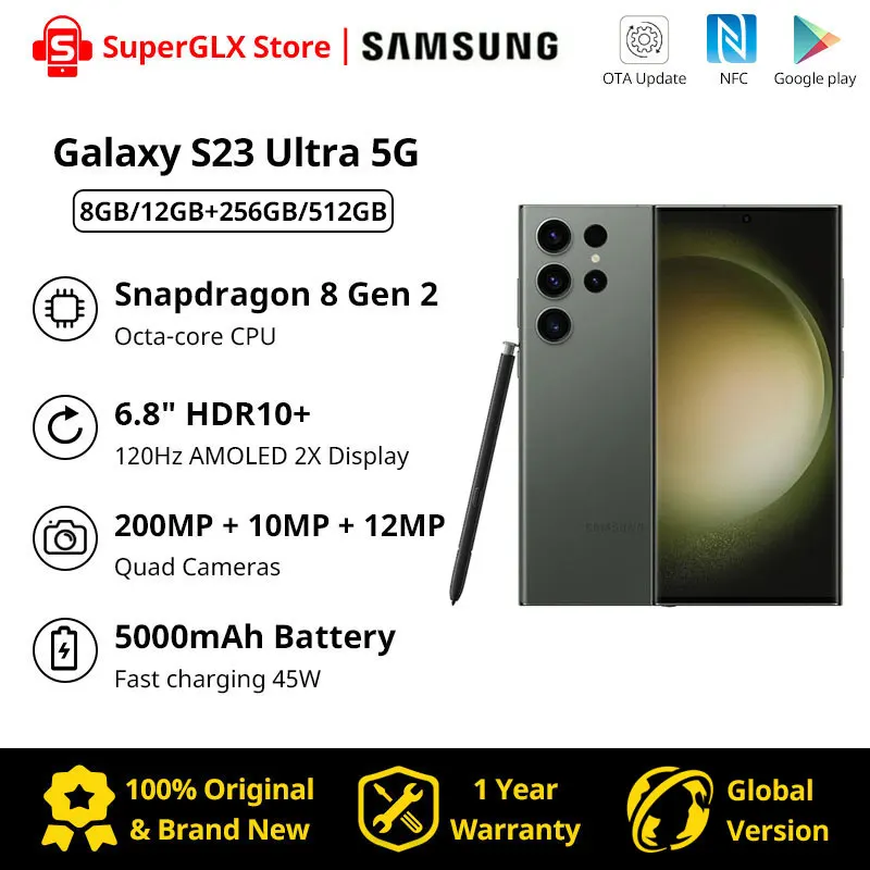 Disponibile Samsung Galaxy S23 Ultra 5G Samsung S23 Ultra Cellulare Snapdragon 8 Gen 2 120Hz Amoled 2X Display Android13 Nfc
