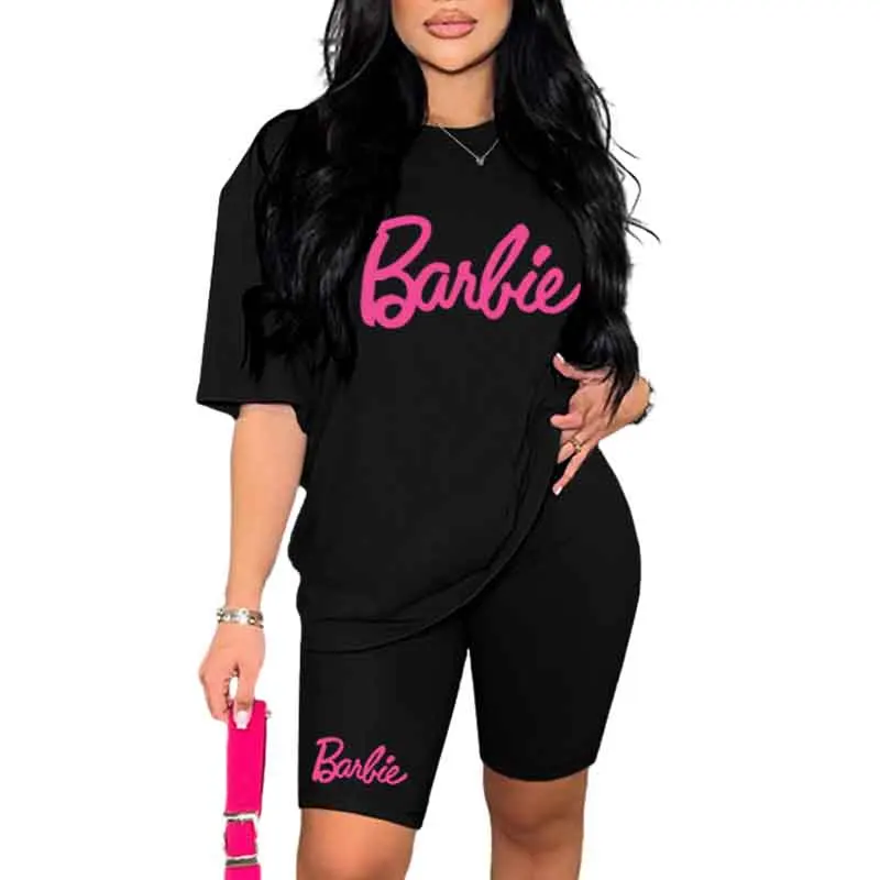 Tuta Da Yoga Moda Barbie Europea Americana Di Grandi Dimensioni Sport Fitness Butt Lift Shorts Sciolto Casual Set Da Due Pezzi Da Donna