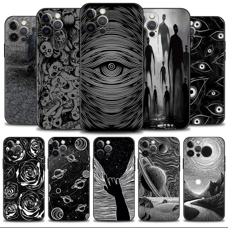 Black Paury Ghost Eye Custodia Per Apple Rose Line Art Per Apple Iphone 15 14 13 12 11 Pro Max 13 12 Mini Xs Max Xr X 7 8 Plus