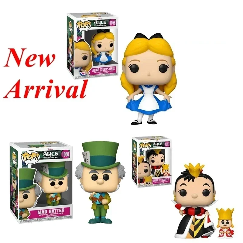 Funko Pop New Disney Alice Nel Paese Delle Meraviglie Serie Queen Of Hearts Con King #1063 Mad Hatter #1060 Alice #1058 Action Figure Toys