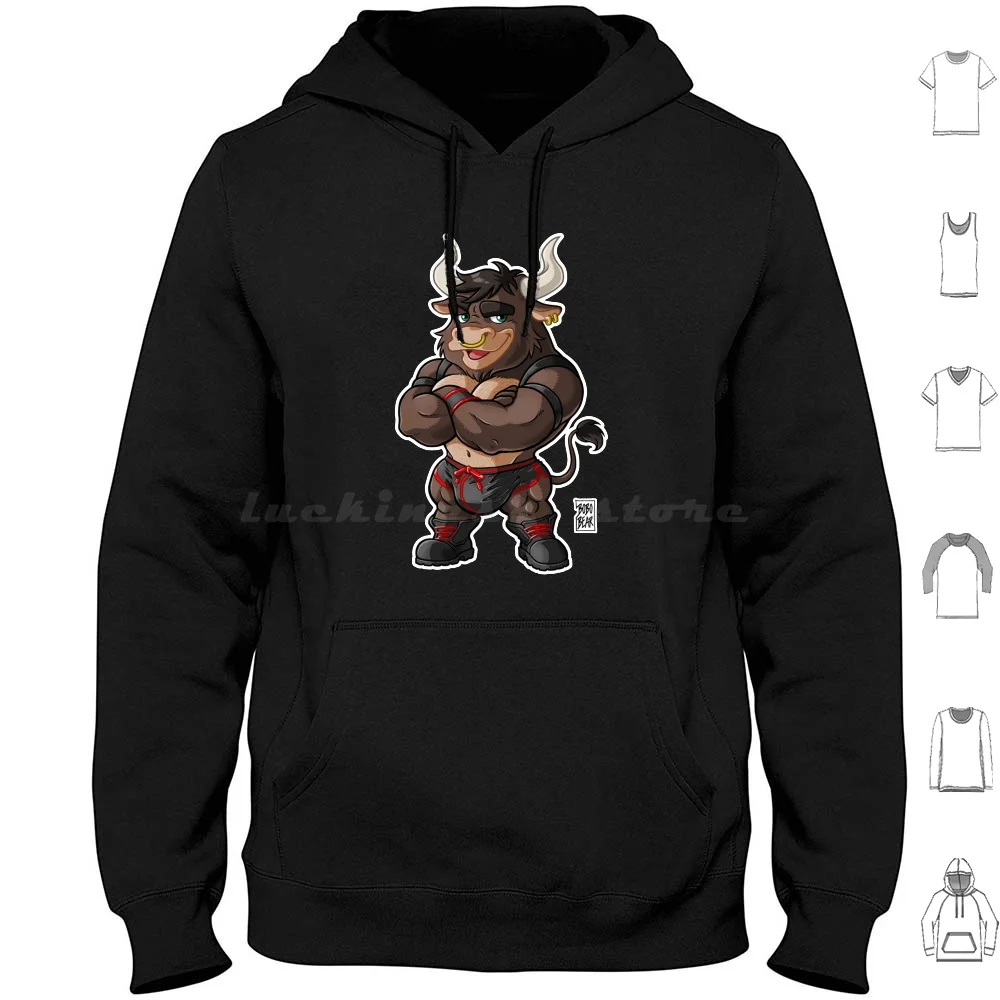 Beefy Bull (Dettagli Rossi)-Felpa Con Cappuccio Bearzoo Series Cotton Manica Lunga Bobobear Bobobearart Bobo Bear Bear Week Bear Weekend