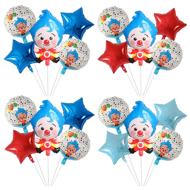 5Pcs Cartoon Clown Balloons Set Plim Air Globos Bambini Festa Di Compleanno Decorazioni Per La Casa Giocattoli Per Bambini Regali Baby Shower Fornitur