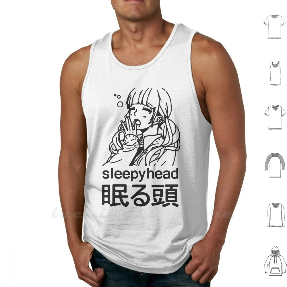 Sleepyhead Stampa Canotta Canotta In Cotone Senza Maniche Uomo Donna Assonnato Stanco Testa Sleepyhead Anime Manga Animu Giappone Giapponese
