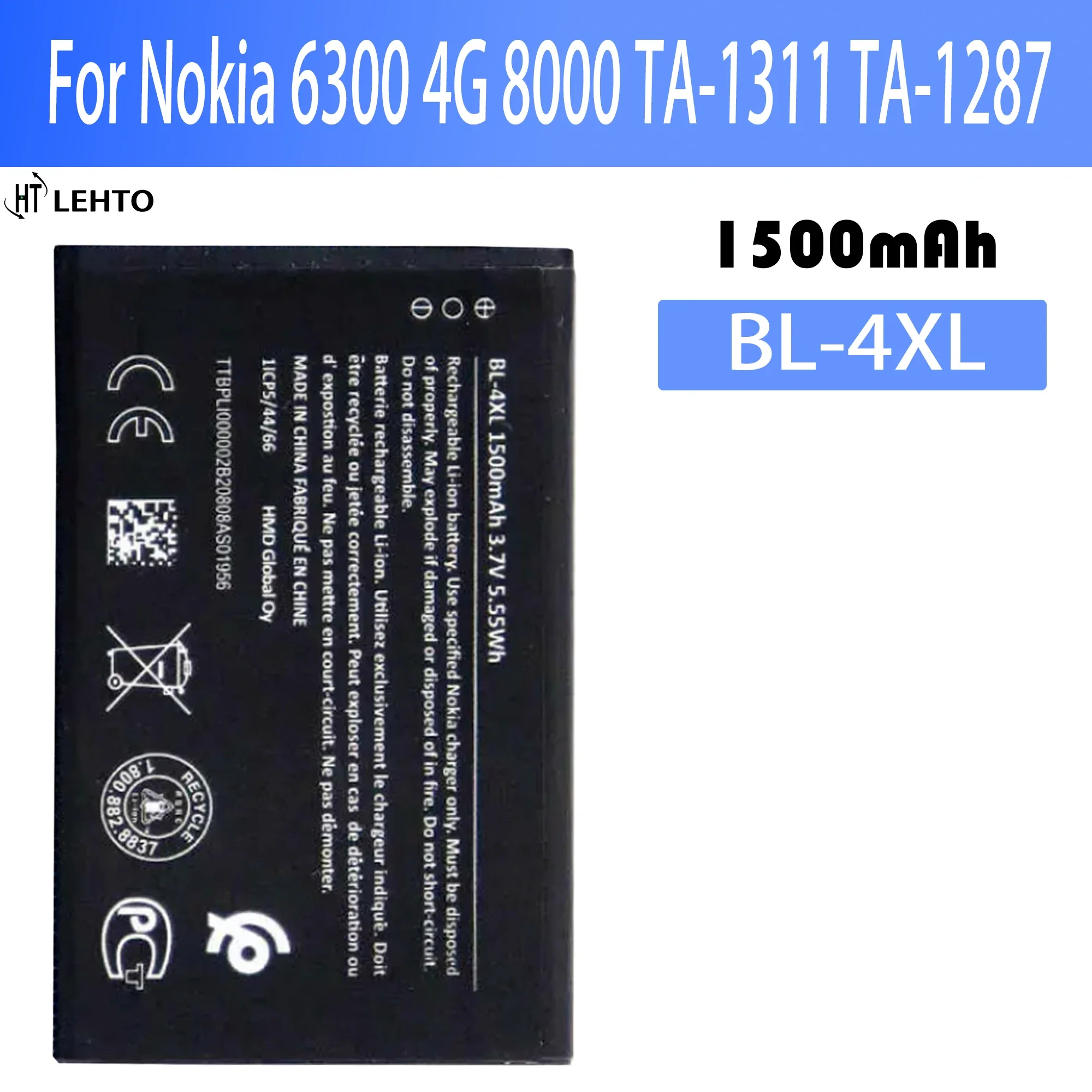 100% Genuine 1500Mah Bl-4Xl Bl4Xl Bl 4Xl Batteria Del Telefono Per Nokia 6300 4G 8000 Ta-1311 Ta-1287 Batterie Di Alta Qualità