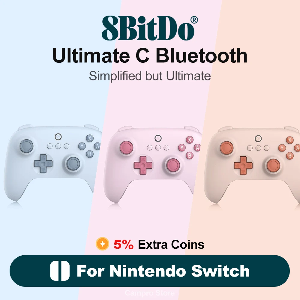 8Bitdo Ultimate C Bluetooth Nintendo Switch Oled Lite Wireless Controller Gamepad Disponibile In Rosa, Blu E Arancione