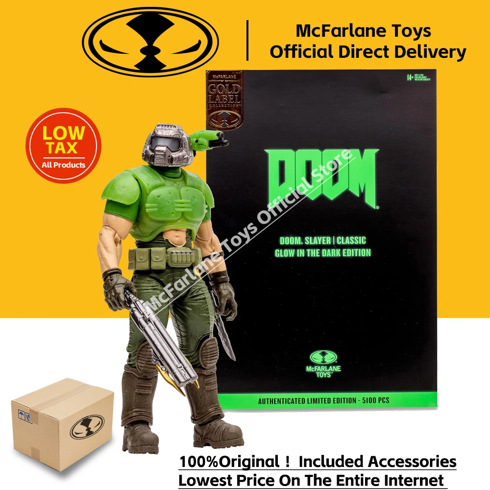 Mcfarlane Toys Doom Slayer Classic Glow In The Dark Edition 7In Action Figure Gold Label