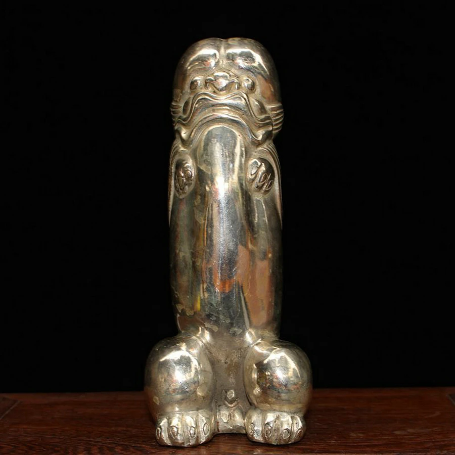 Statua Artigianale Guardia Intagliata Cinese Foo Dogs Lion Maligni Bestia Testa Statua
