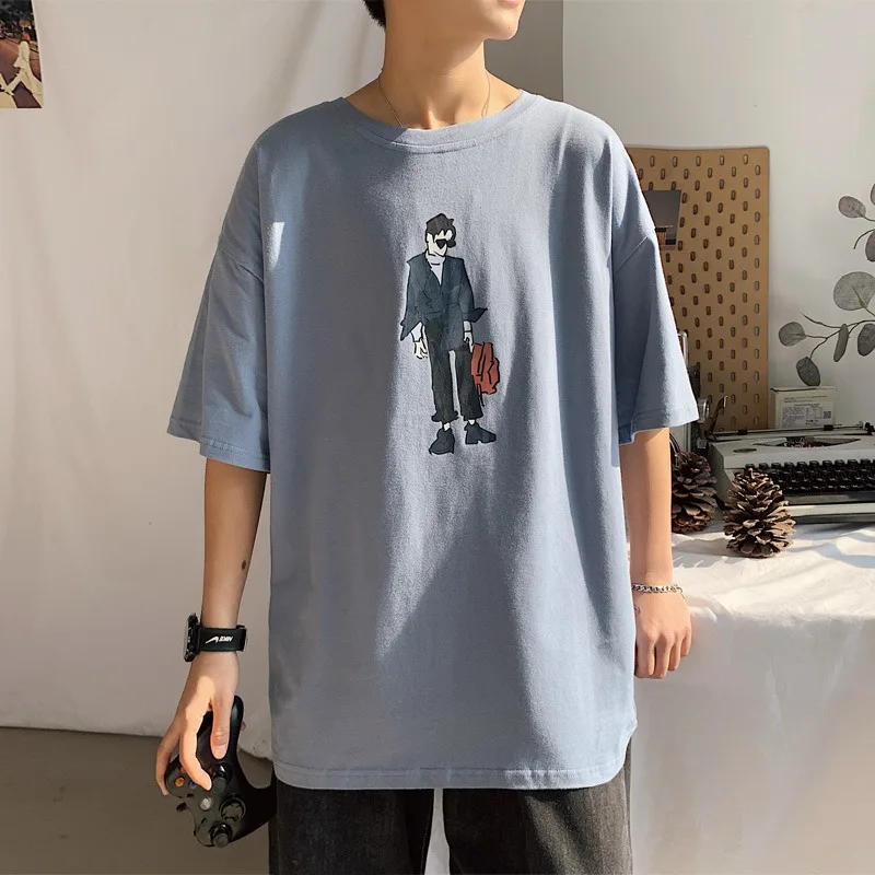 2022 Summer New Pure Cotton Men'S Short Sleeve T-Shirt Students Loose Popular Joker Half Sleeve T-Shirt Men