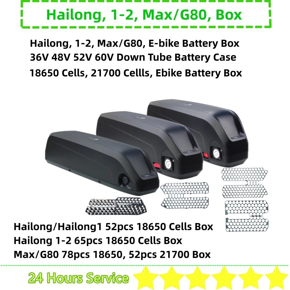Hailong 1 Hailong Max G80 Hailong 1-2 Ebike Battery Box 36V 48V 52V 52 65 78 Pcs 18650 52Pcs 21700 Celle E-Bike Battery Box