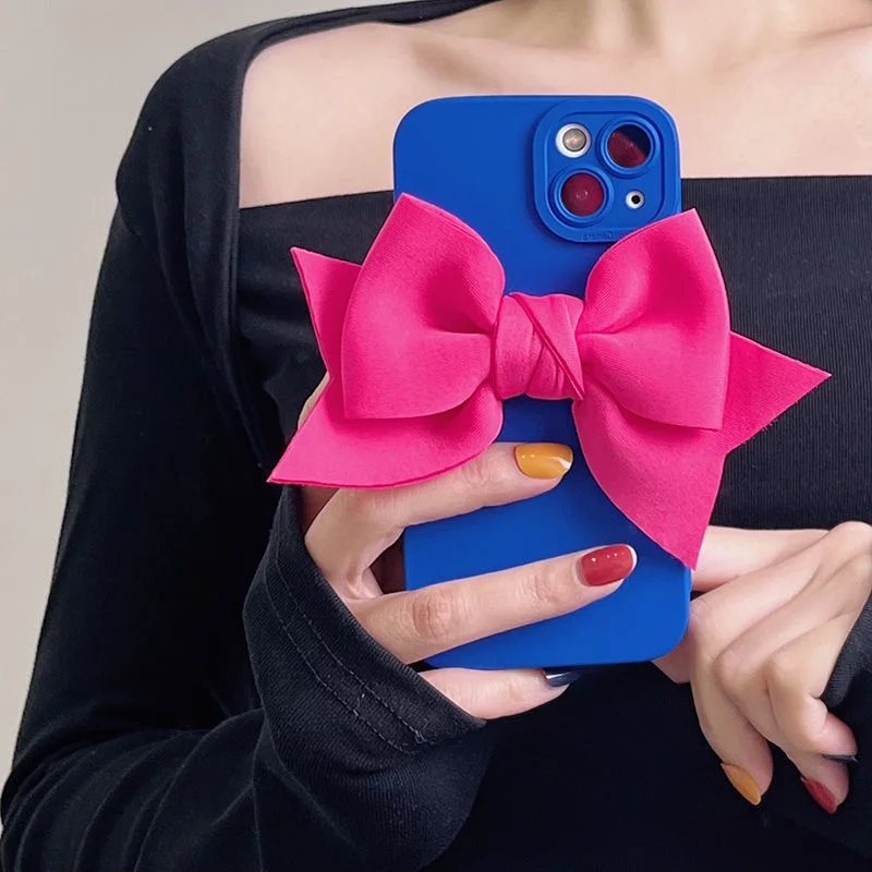 Per Iphone 15 14 13 Pro Max 13 Mini 12 Pro Max 12 Mini 11 Pro Max Se Xr Xs Max Custodia Fai Da Te Big Bow Blue Rose