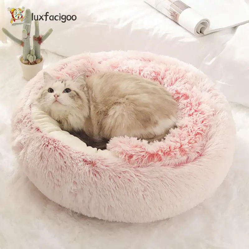 Peluche Pet Cat Bed Round Cat Cushion Cat House 2 In 1 Warm Cat Basket Pet Sleep Bag Cat Nest Kennel Per Cani Di Piccola Taglia Cat Dog Bed Nuovo