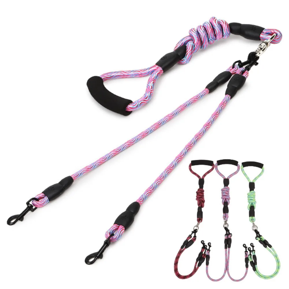 Dual Head Dog Dual Guinzaglio Lead Portable 2 Ways Walking Dog Puppy 2 Heads Guinzagli Wave Pattern Nylon Pet Walking Guinzaglio Lead Dog