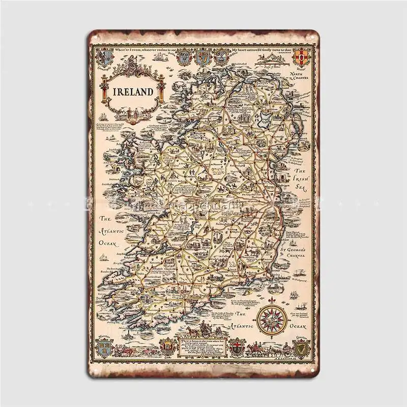 1927 Vintage Ireland Map Metal Sign Wall Decor Design Bar Cave Club Tin Sign Poster