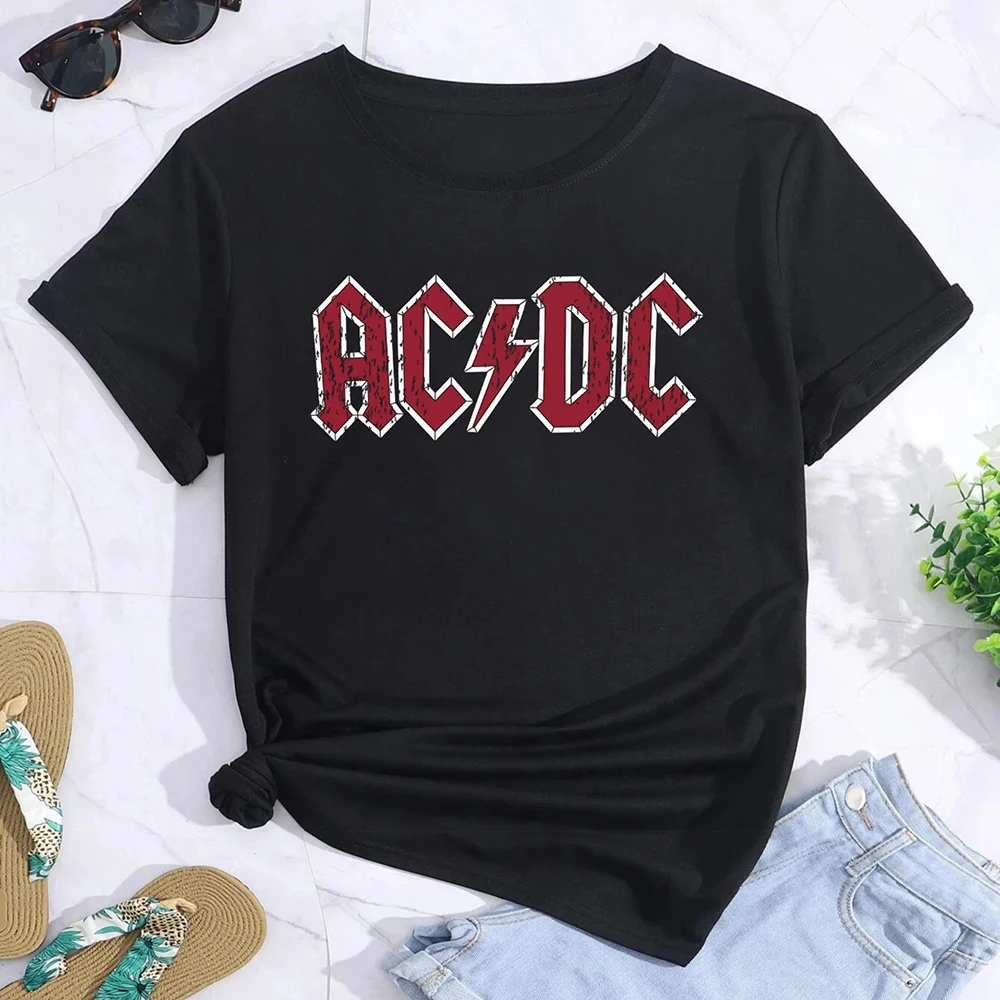 T-Shirt In Cotone Da Donna Estiva Rock Band Graphic Abbigliamento Uomo Fashion Letter Acdc Printing Top Tees Donna Casual Streetwear01336