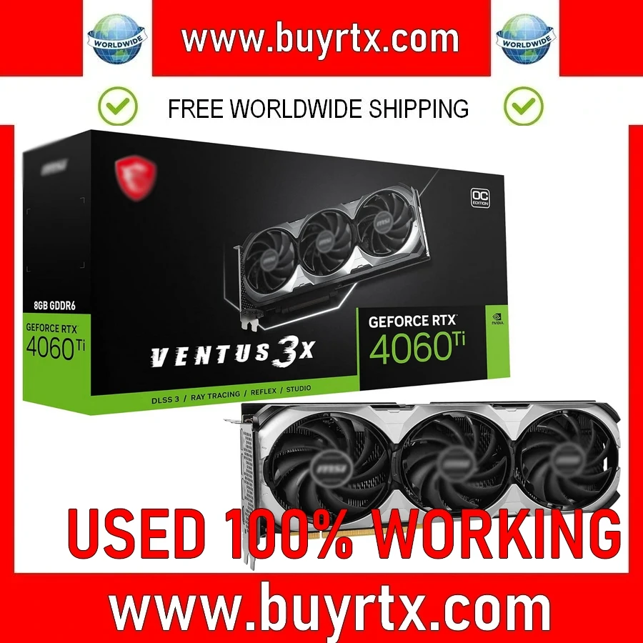 2024 Scheda Grafica Rtx 4060 Ti Ventus 3X 8G Oc Usata Gddr6 Schede Video Da 8Gb Gpu 128Bit Nvidia Rtx 4060Ti 8G Pcie4.0 Core
