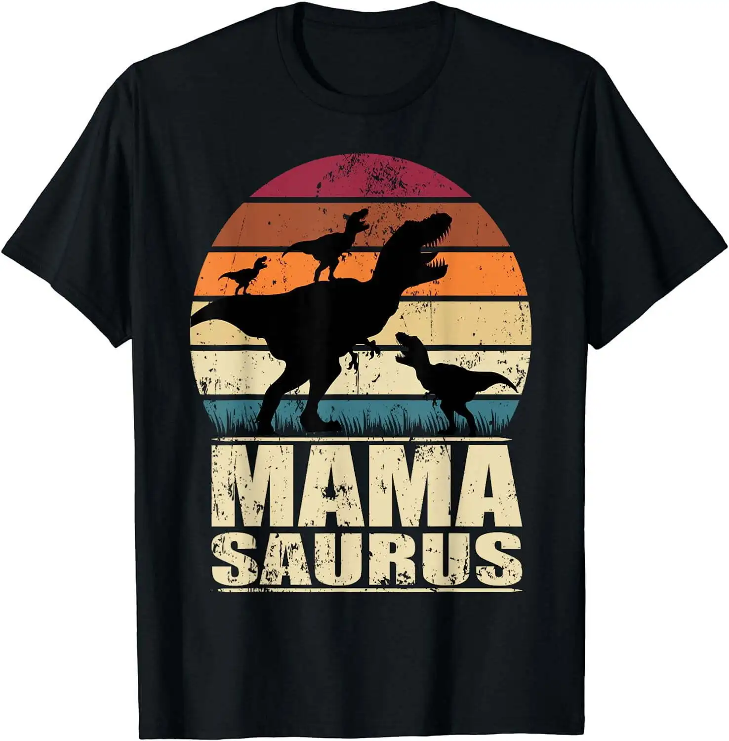 Mamasaurus Rex Dinosaur Family Dino Mom Triplet Mama Saurus T Shirt Nero Maniche Lunghe O Corte