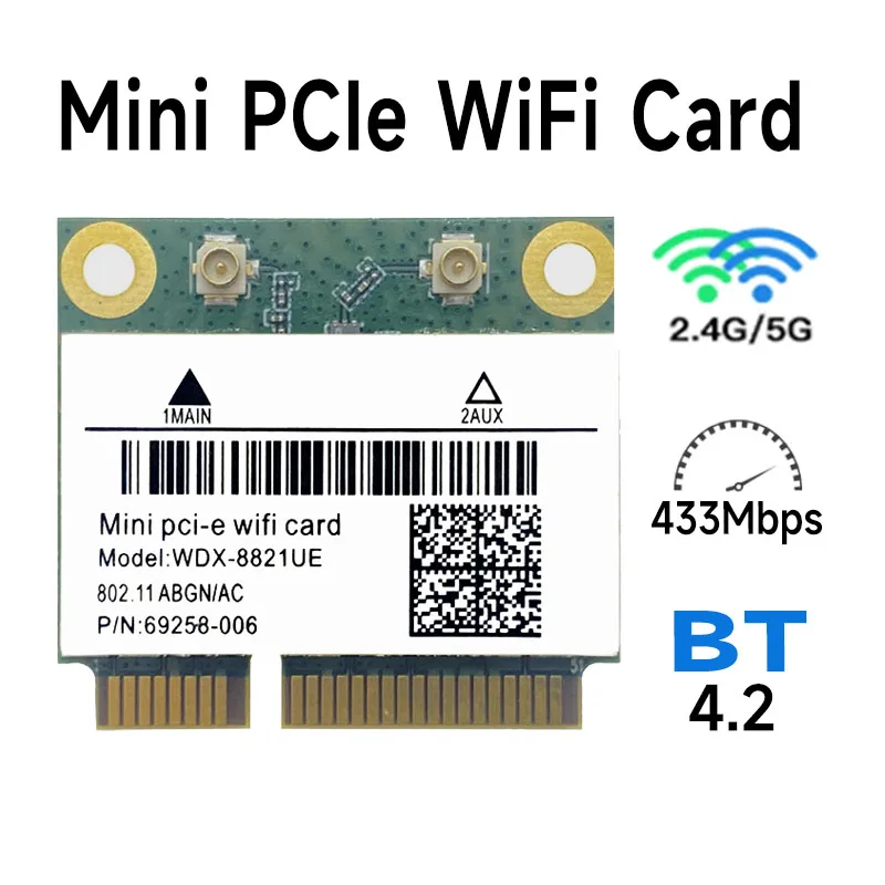 Rtl8821Ce 802.11Ac Wi-Fi + Bt 4.2 433Mbps Wifi 4.2 Bluetooth 2.4Ghz 5Ghz Dual-Band Mini Pcie 802.11Ac 433M Scheda Wifi Rtl8821