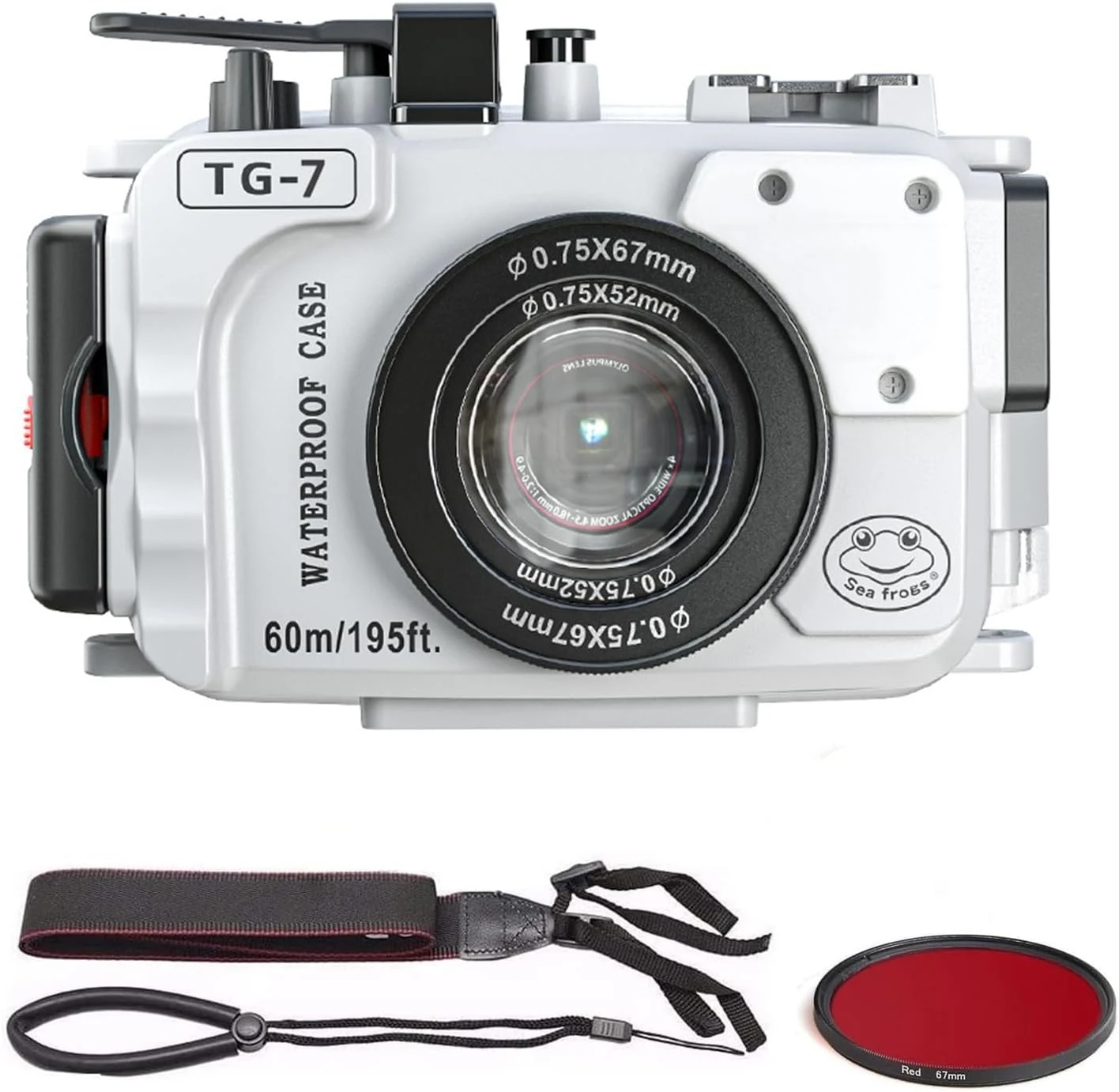 Canmeelux Custodia Impermeabile Custodia Subacquea 195Ft/60M Funziona Per Telecamere Om System Tg-7 (Alloggiamento + Filtro Rosso)