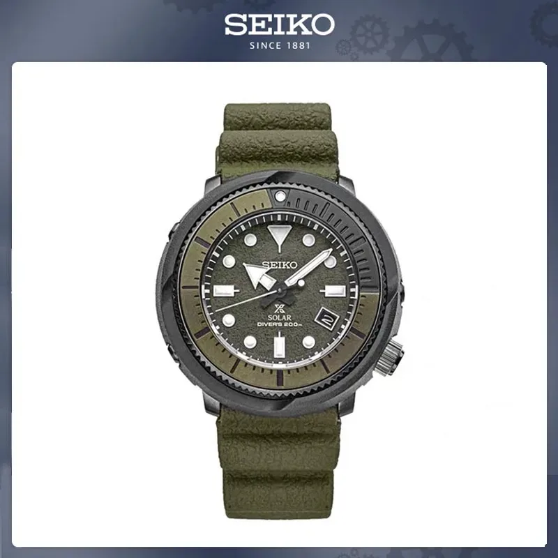 Orologio Da Uomo Seiko Prospex Street Sports Solar Diver 200M Quadrante Verde Con Cinturino In Silicone Orologio Sne537 Moda Casual Da Uomo