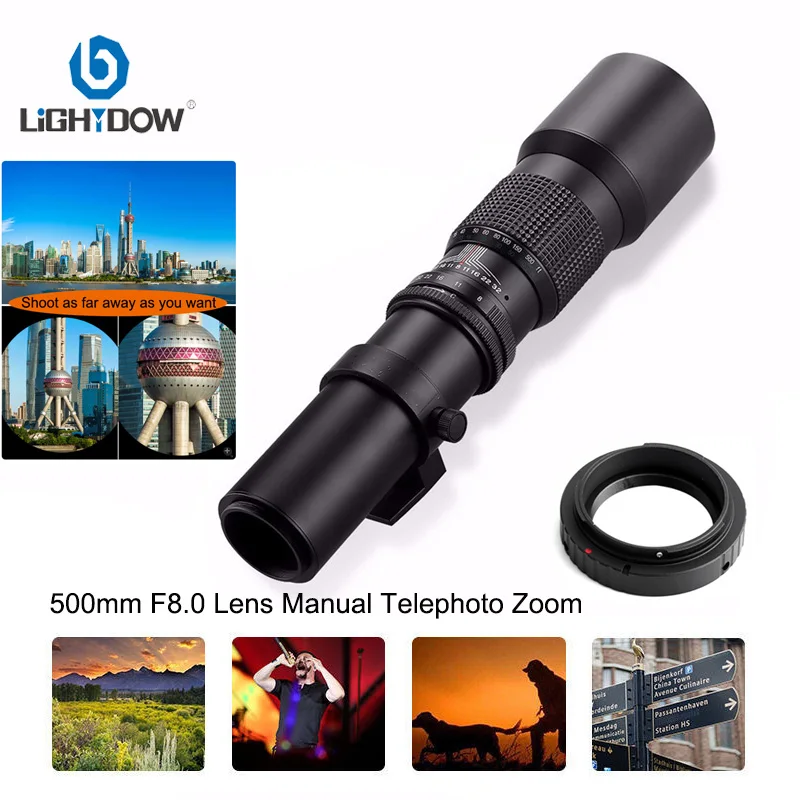 Lightdow Camera 500Mm F8.0 Obiettivo Teleobiettivo Manuale Zoom Con Adattatore T2 T Mount Per Cannon Nikon Sony Fuji Olympus Pentax Camera
