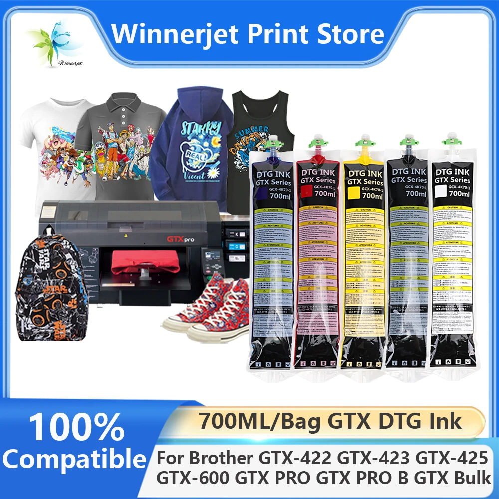 Winnerjet Nuovo Sacchetto Di Inchiostro Tessile Dtg 700 Ml/Bag Con Chip Per Brother Gtx-422 Gtx-423 Gtx-425 Gtx-600 Gtx Pro Gtx Pro B Gtx Bulk