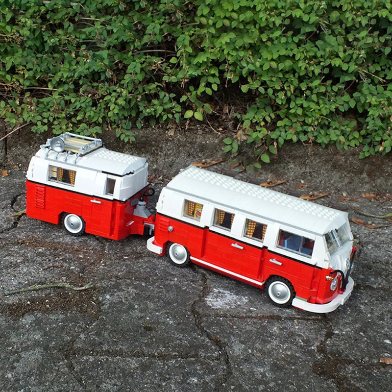 Rimorchio Da Campeggio Tecnico Per Caravan Per Vw 10220 T1 Bus Doka Bus Pickup T2 Camper Van Building Blocks Modello Di Auto Mattoni 21001 Giocattoli