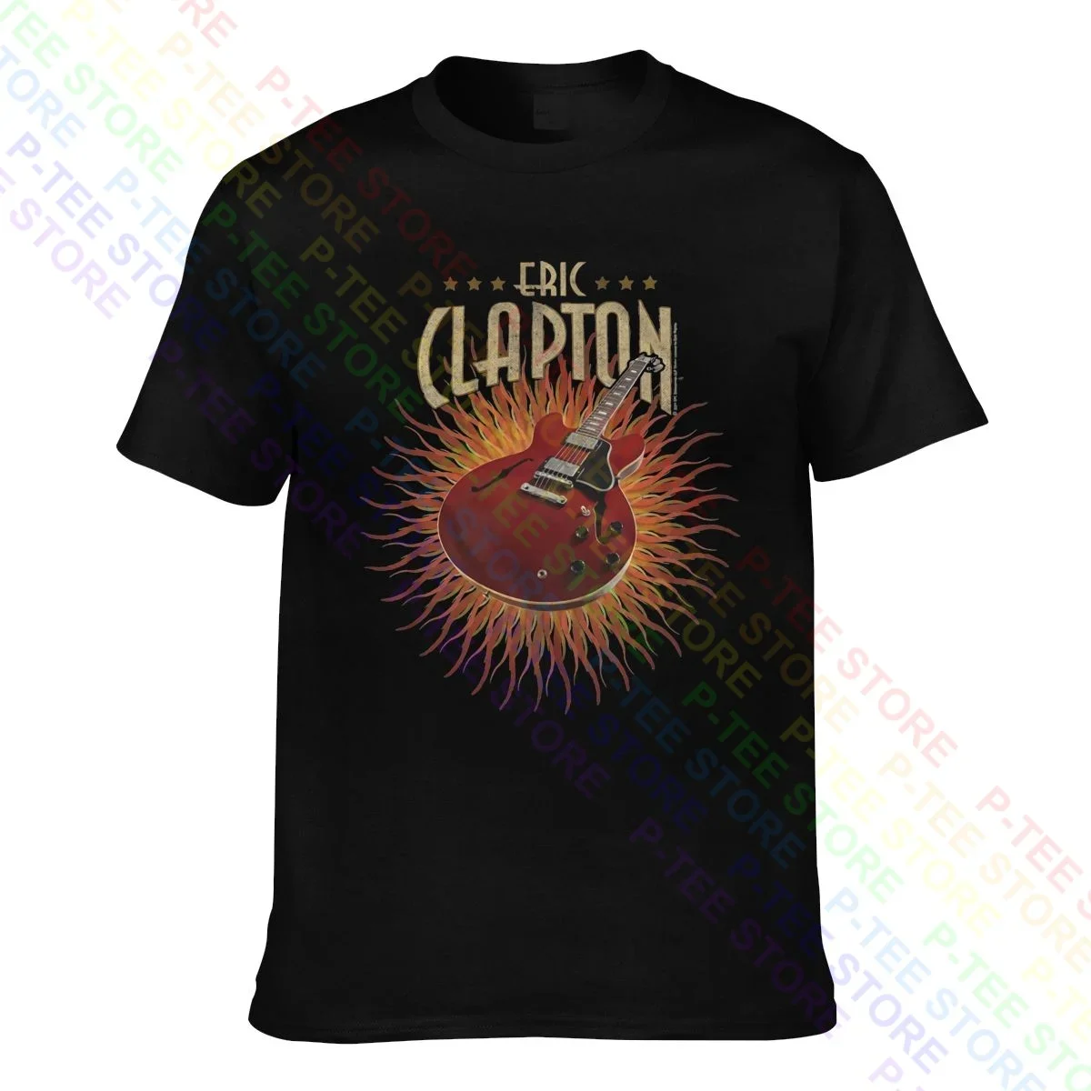 Eric Clapton Fire Background Gibson Les Paul T-Shirt Tee Shirt Pop Cotton Novità Hot Deals