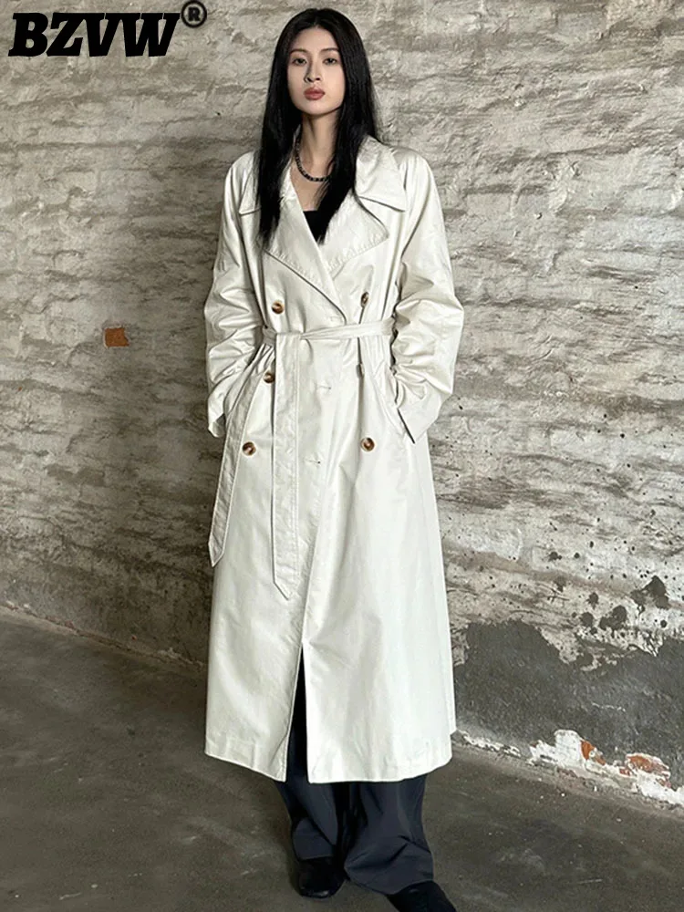 Bzvw Moda Donna Trench Doppio Petto Bavero Manica Lunga Saches Overknee Dritto Frangivento Primavera 2024 Nuovo 7 Ab3328