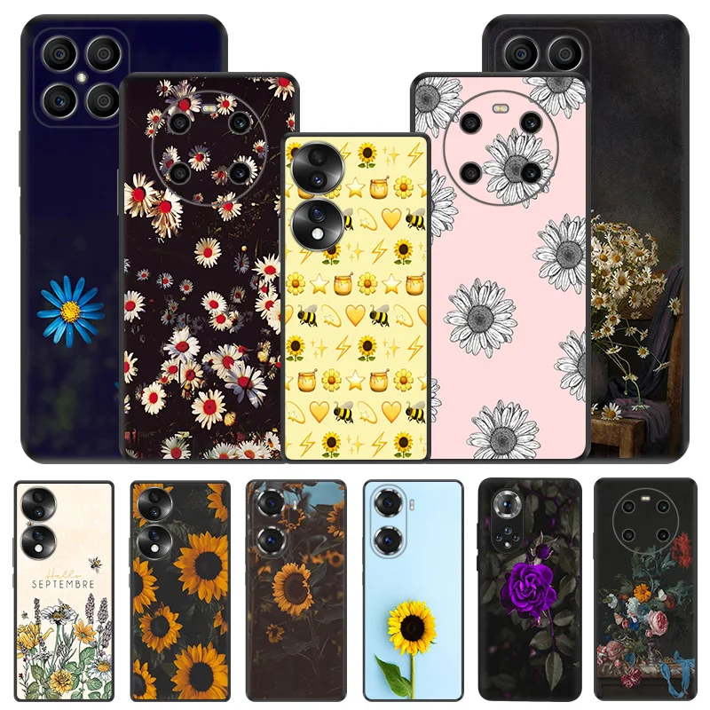 Custodia Nera Opaca Per Telefono Per Honor X7 70 Lite 90 50 20 X6 X8 X8A X9A 8X Magic5 4 Pro Purple Daisy Bee Sunflower Soft Cover