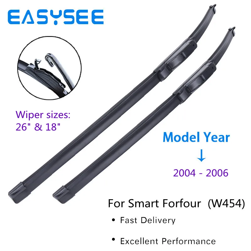 Easysee Wiper Blades For Smart Forfour Fit Hook Arms 2007 2008 2009 2010 2011 2012 2013 2014 2015 2016 2017 2018