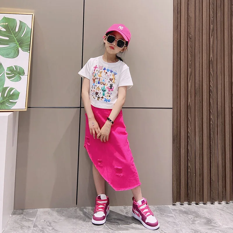 Baby Girls Cotton Irregular Skirt Ripped Distressed Fashion Korean Skirts Kids Clothes Toddler Children Streetwear 4 To 14 Yrs