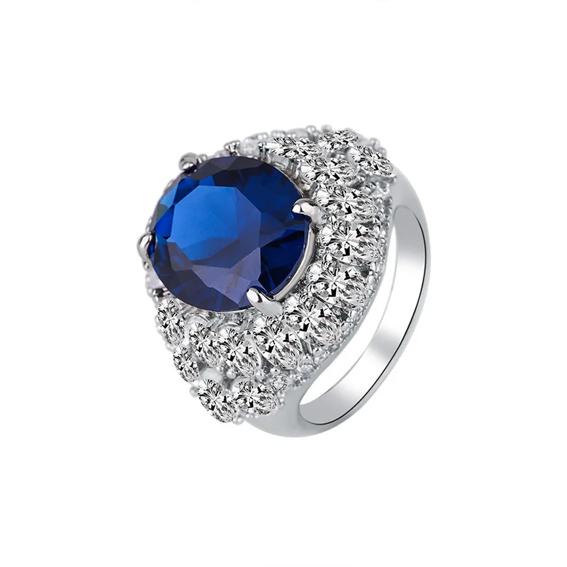 S925 Argento Imitazione Colorato Tesoro Tansang Blu Tesoro Piccione Sangue Rosso Tesoro Anello Pieno Di Diamanti Pietra Principale 12*14