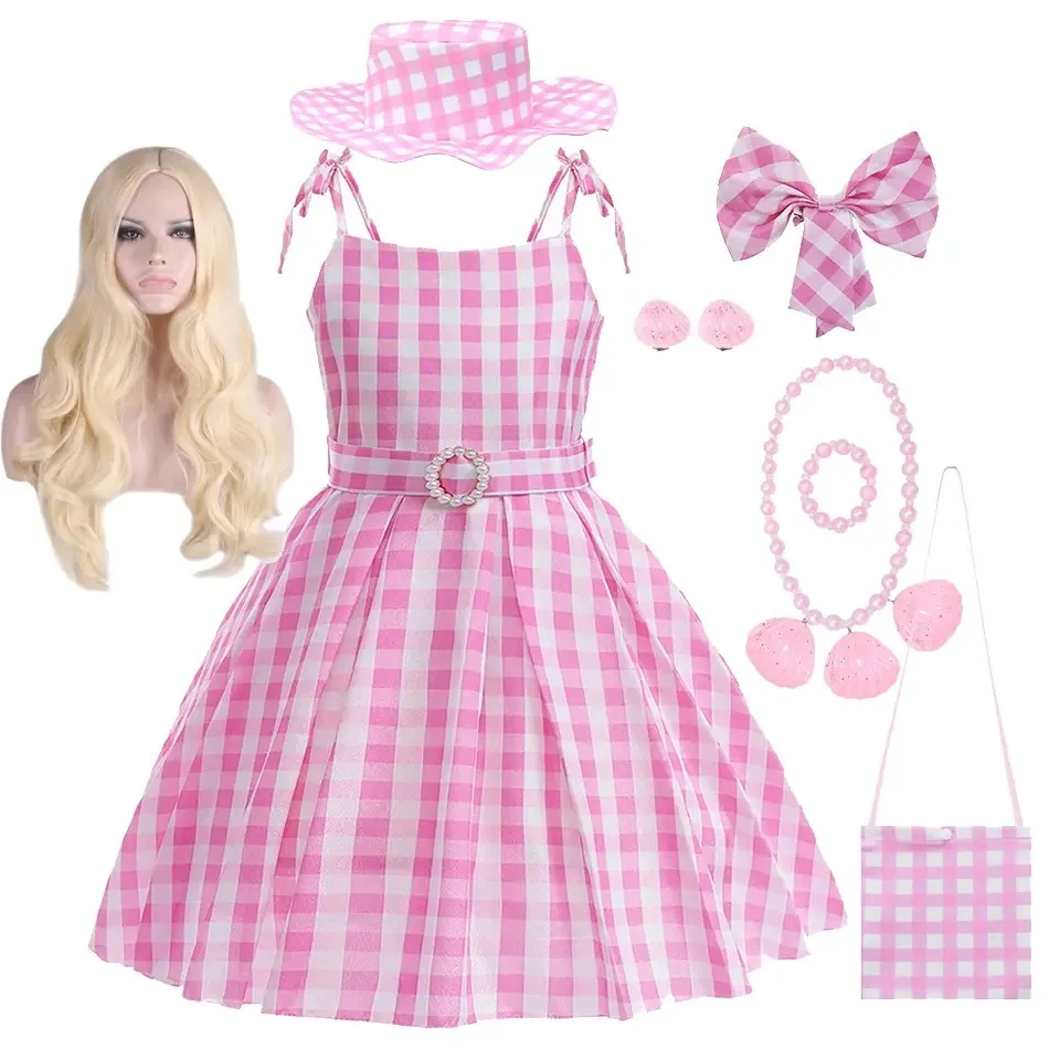 Film Barbie Princess Costume Cosplay Per Ragazze Pink Plaid Kids Halloween Carnival Party Gioco Di Ruolo Barbie Clothes Travestimento