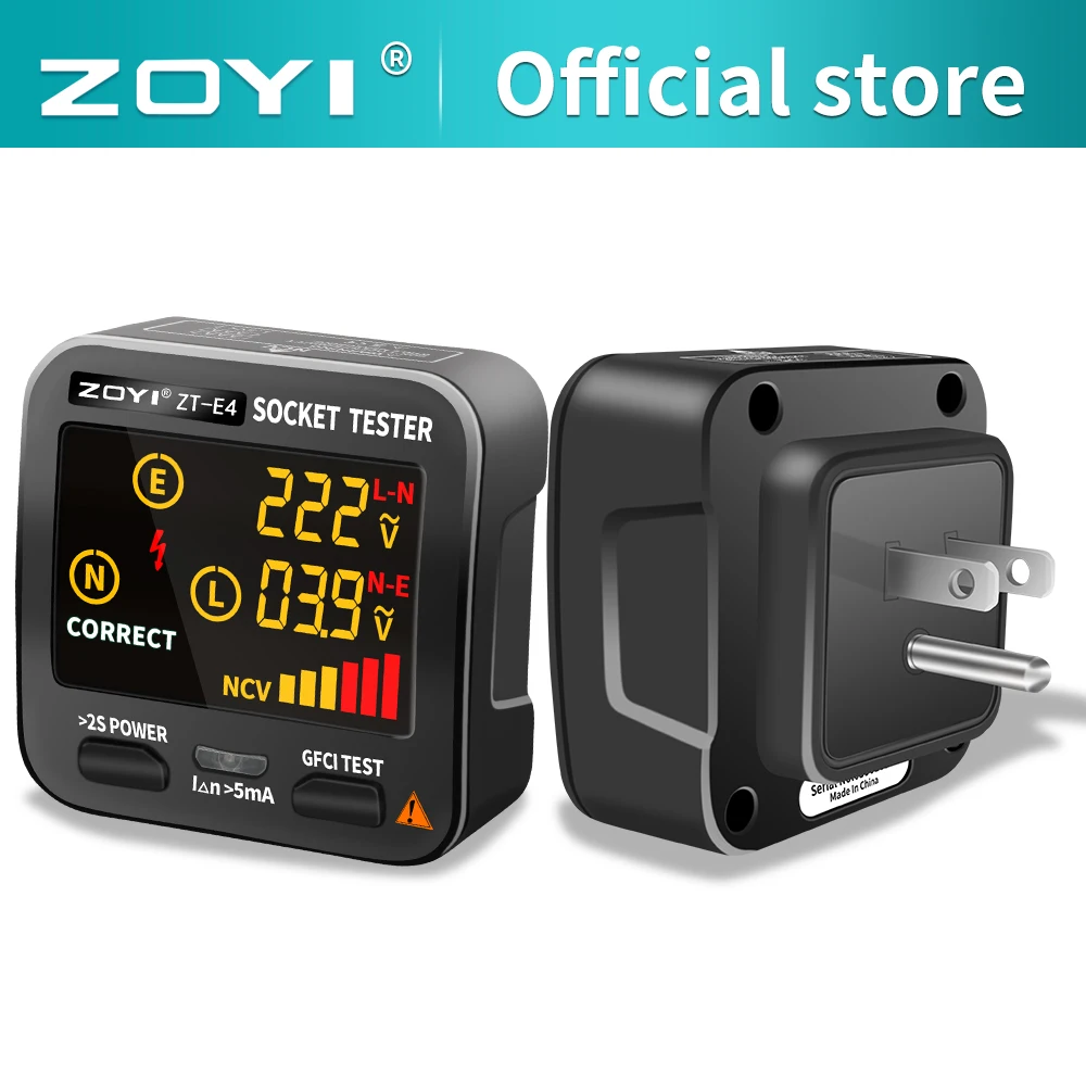 Zoyi Digital Socket Tester Smart Voltage Detector Rcd Gfci Ncv Test Grande Display Outlet Checker Eu Us Uk Plug Ground Zero Line