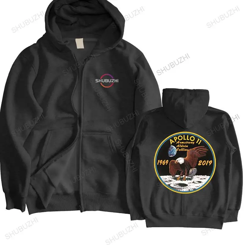 Homme Nero Autunno Inverno Felpa Con Cappuccio Nero Casual Cerniera Cappotto Apollo 11 50Th Golden Anniversary 1969 Uomo Autunno Felpa Pollover