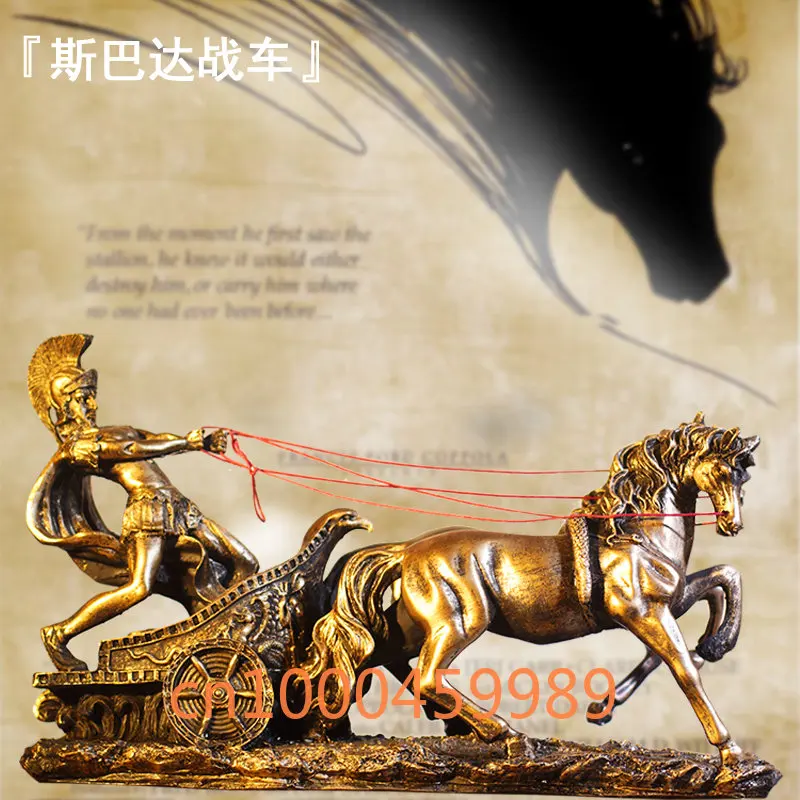 Ancient Roman Armored Spartan Warriors Vintage Carriage Sculpture Model Tank Crafts Creative Bar Cafe