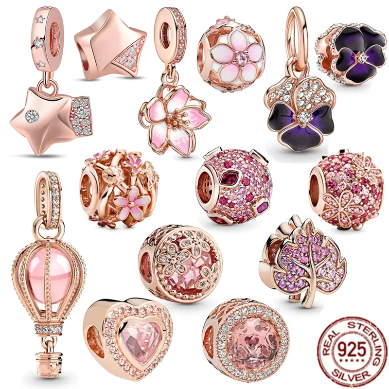 925 Sterling Silver Sparkling Pink Daisy Flower Cherry Blossom Ciondola Charms Beads Fit Pandora 925 Braccialetto Originale Gioielli Fai Da Te