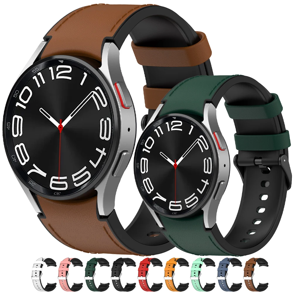 Cinturino In Silicone + Pelle Per Samsung Watch 6/5/4 40 44Mm 4/6 Classic 42 43Mm 46 47Mm Cinturino In Pelle A Grana Per Galaxy Watch 5Pro 45Mm