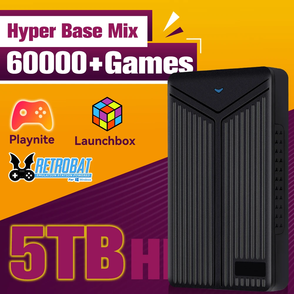 Hyper Base Mix 5Tb Gaming Hard Drive Built-In 60000 + Giochi Per Ps4/Ps3/Ps2/Gamecube/Sega Saturn/Wii/Wiiu Plug & Play Per Win Pc